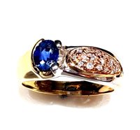 Ring Sommer Woman Anni '80 in Gold Zaffiro blu 0.56 Ct ZAF CT 0.56 DIA CT 0.11 G/VVS - ZAF CT 0.56 DIA CT 0.11 G/VVS